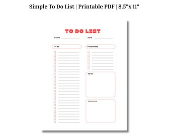 Simple To Do List | Size 8.5" x 11" | PDF Printable List