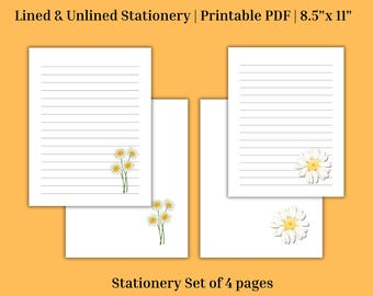 Printable Stationery Set | Lined Unlined Stationery | Chamomile Printable Stationery