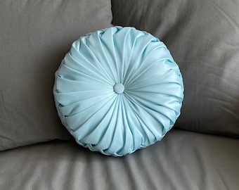 Silk round cushion | Etsy Blue round pillow | Etsy