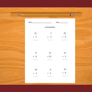 Practicing Addition Worksheet Elementary Mathematics Practice Work Virtual Learning Instant Download Printable PDF