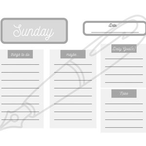 Individual Daily Planner Sheets, Sunday - Saturday daily organizer sheets