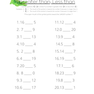 Greater than Less than Worksheet Math Worksheets