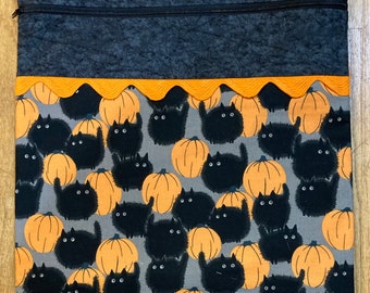 HALLOWEEN POOFY CATS…Project Bag--Fully Lined--Cross Stitch, Crochet, Knitting