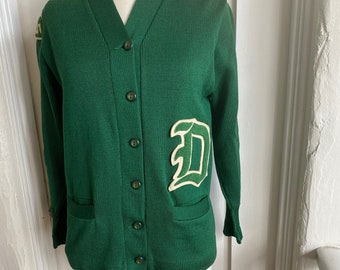 Vintage Albion Knit Green Wool GLS Varsity Cardigan Small