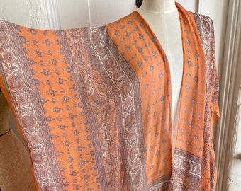 Viintage SILK CHIFFON Orange Paisley Kimono Duster Jacket