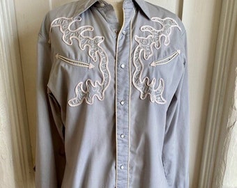 Vintage Authentic Western Youngbloods Pearl Snap Embroidered Western Shirt-M