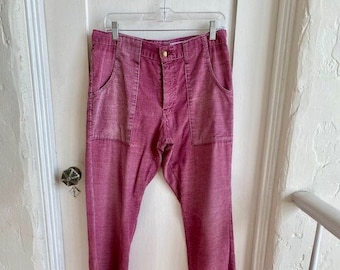 Vintage Farah Men's Pink Corduroy Flare Trousers 32 X 32