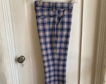 Vintage 70's NEW Boys Navy Plaid Polyester Pants by FARAH. Size 25 Waist