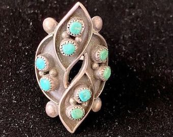 Vintage Zuni Navajo Sterling and Turquoise Snake Eyes Size 5 3/4