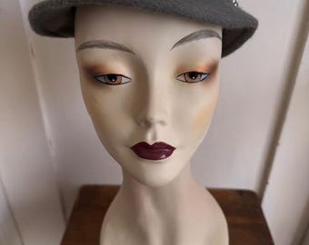 Vintage Rex of Beverly Hills Black Velvet and Gray Wool With Gray Pearl Trim Hat