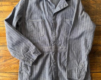 Vintage BLUE BELL Blågrå Fiskbensmönstrad Denimoverall Storlek 44 Regular