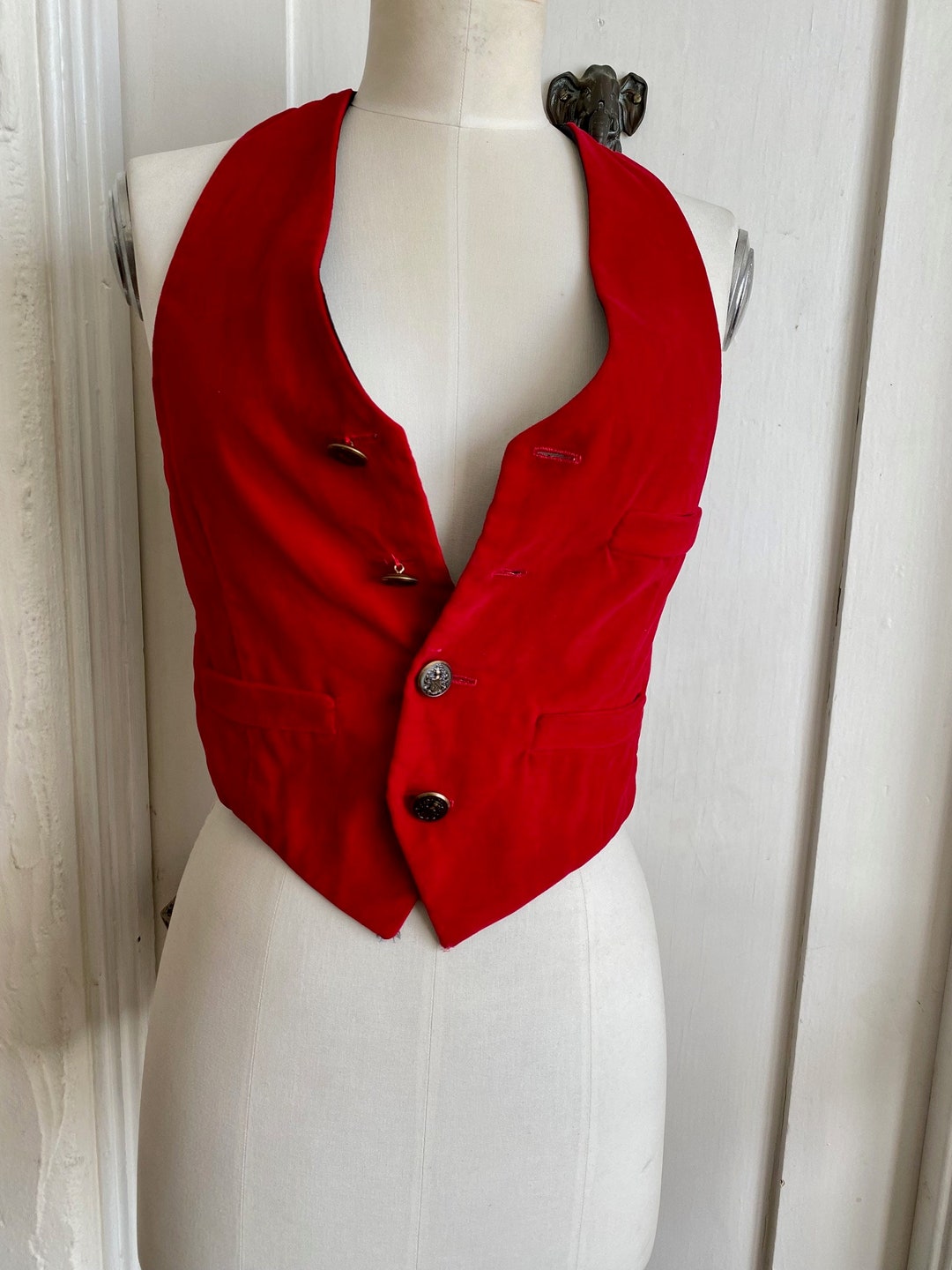 Vintage Small Red Velvet Vest W Black Satin Lining and Brass Etsy