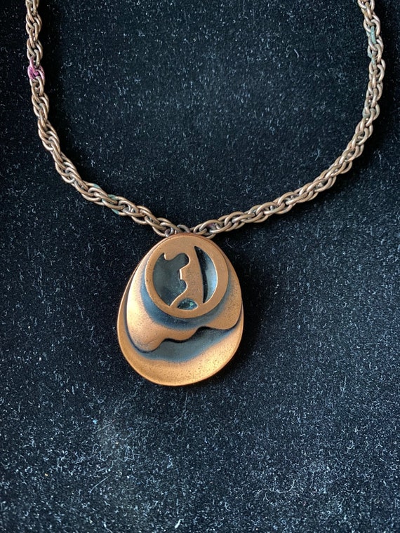 MID CENTURY MODERN Copper Pendant Necklace on 20" 