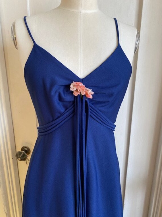 Vintage 1970's Blue Maxi Dress With Floral Details - Gem