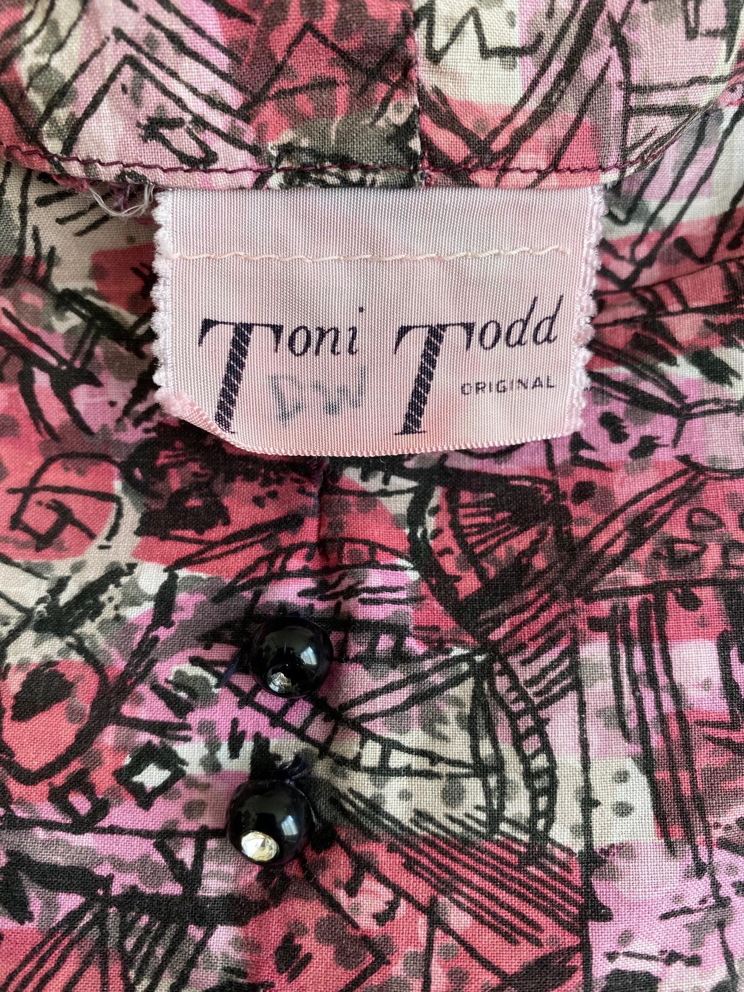 Vintage 1950s Floral Bird Print Dress by Toni Todd | S/M main image 0
