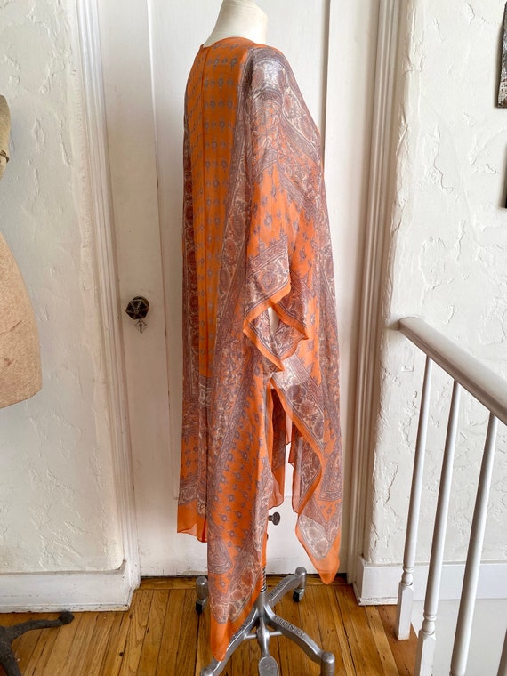 Viintage SILK CHIFFON Orange Paisley Kimono Duste… - image 3
