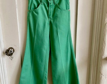 Vintage 70’s Toughskins Growing Girl Green Flared Jeans Size 8 Slim