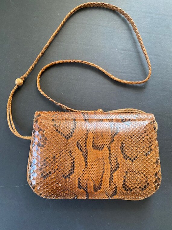 Vintage 70's Brown Snakeskin Leather Handbag - image 3