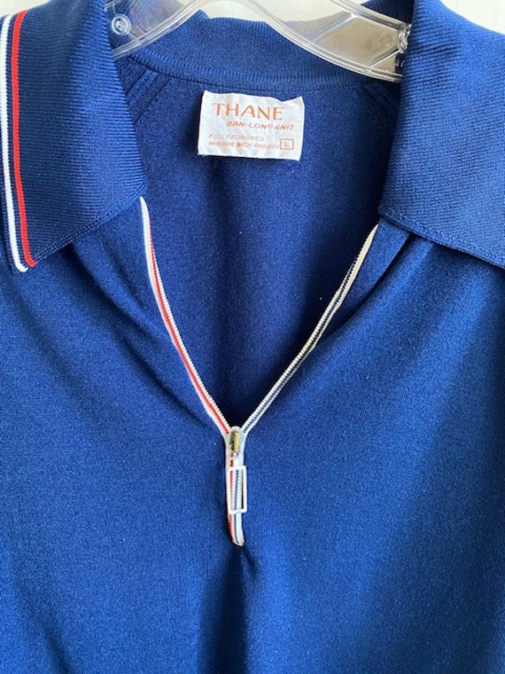 Vintage Thane Ban-Lon Knit Zip Front Navy Short S… - image 4