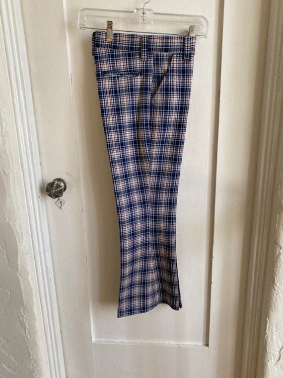 Vintage 70's NEW Boys Navy Plaid Polyester Pants b