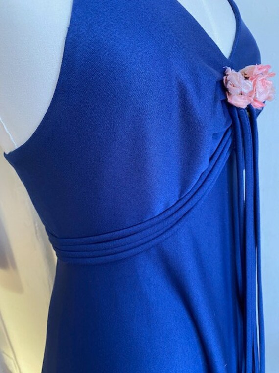 Vintage 1970's Blue Maxi Dress With Floral Details - Gem