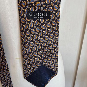 Gucci tie vintage logo - Gem Gucci Classic Design Necktie Gold Royal Blue Black main image 1
