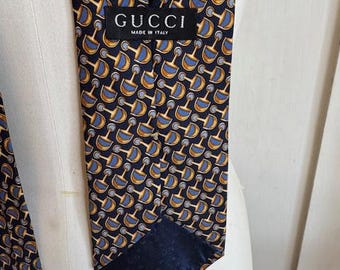 80年代ヴィンテージ ブルー グッチ シルク ホースビット ネクタイ