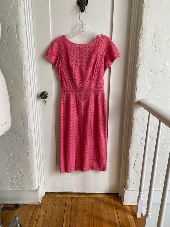 VINTAGE 60'S Bubblegum Pink Eyelet Cotton Dress