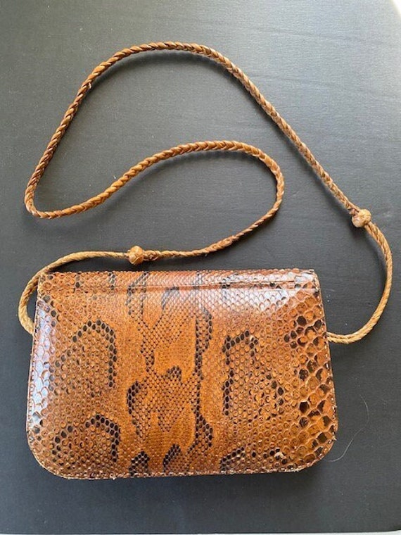 Vintage 70's Brown Snakeskin Leather Handbag - image 1