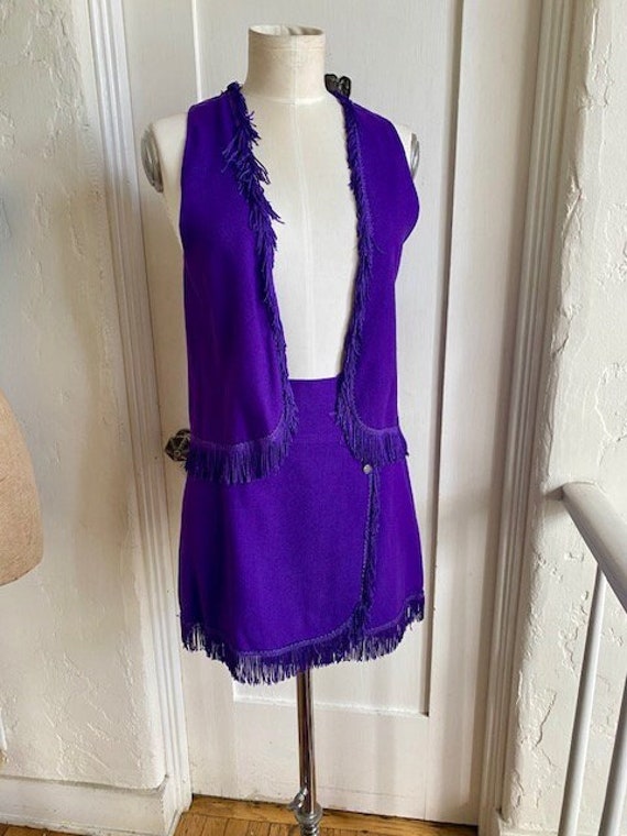 Vintage 1960's Purple Fringe  2 Piece Vest and Mi… - image 1