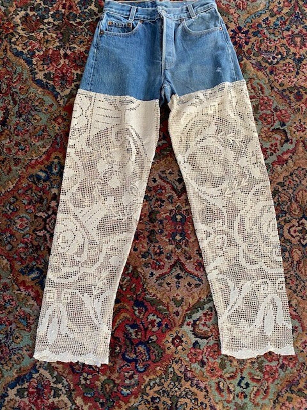 Unique Custom Levis 701 With Vintage Lace Legs Size 30 X 33 - Etsy