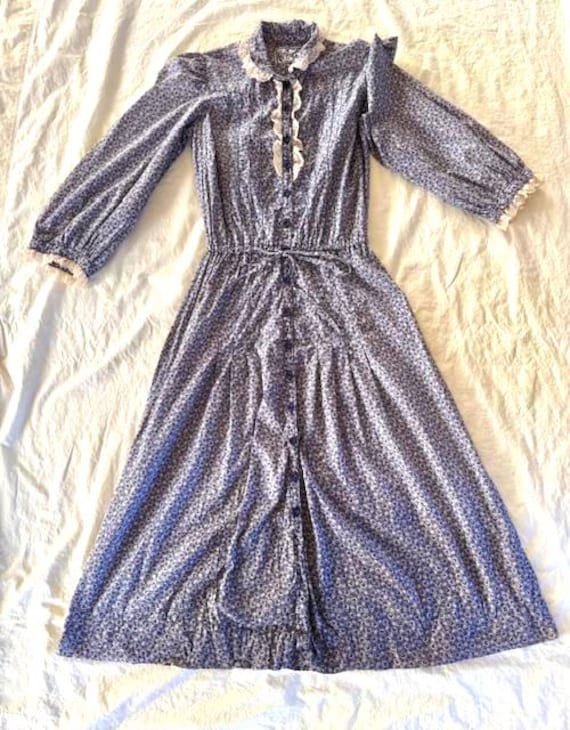 Vintage 1970s Foxy Lady Blue Calico W Lace Trim Prairie Dress XS - Etsy  Canada