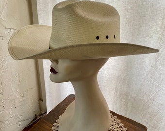 Vintage Bailey U-Rollit Off White Straw Western Cowboy Hat - Size 7-1/2