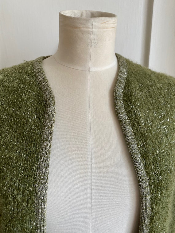 VINTAGE 60's Avocado Green & Silver Metallic Moha… - image 3