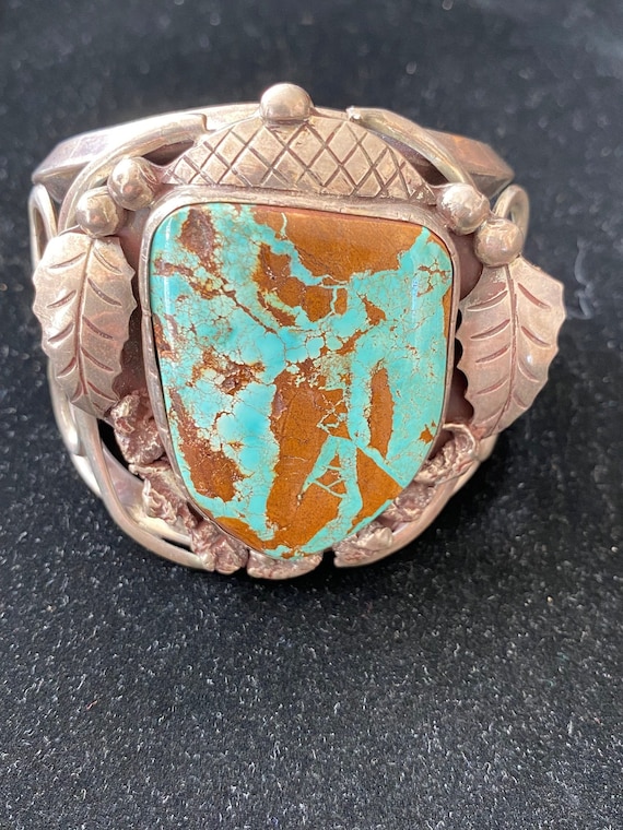 Rare 100 Gram Matrix Vintage Native American Navajo Turquoise Mine Sterling Silver Bracelet Rare 100 Gram Matrix Vintage Native American Navajo Turquoise Mine Sterling Silver Bracelet