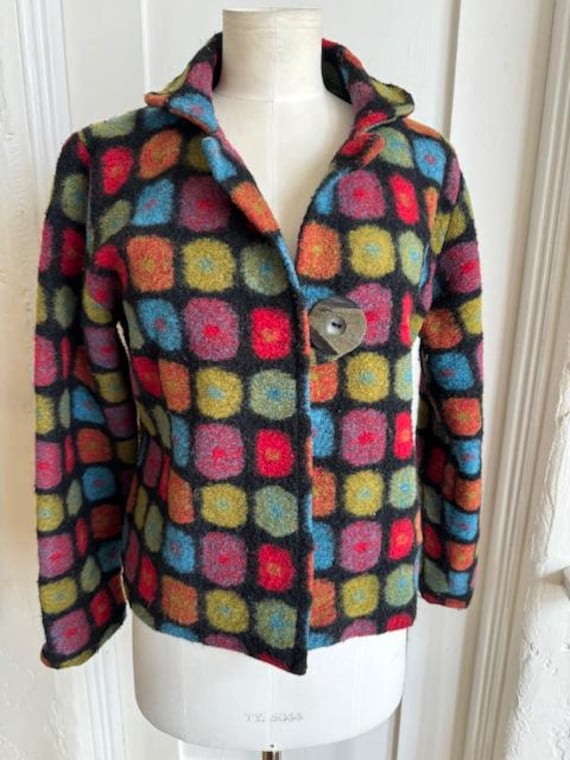 Colorful Square Print Wool Shepards Linen Clothing Jacket
