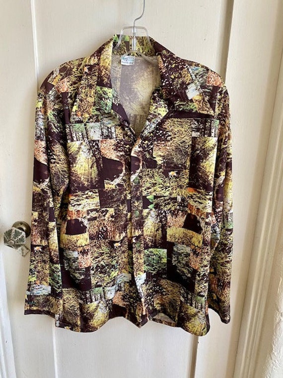 Vintage 1970s Polyester Nature Print Shirt by KMART California