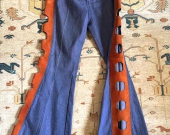 Pantalones acampanados Contur estilo años 70 con aberturas laterales de gamuza, 33 x 32 pulgadas.