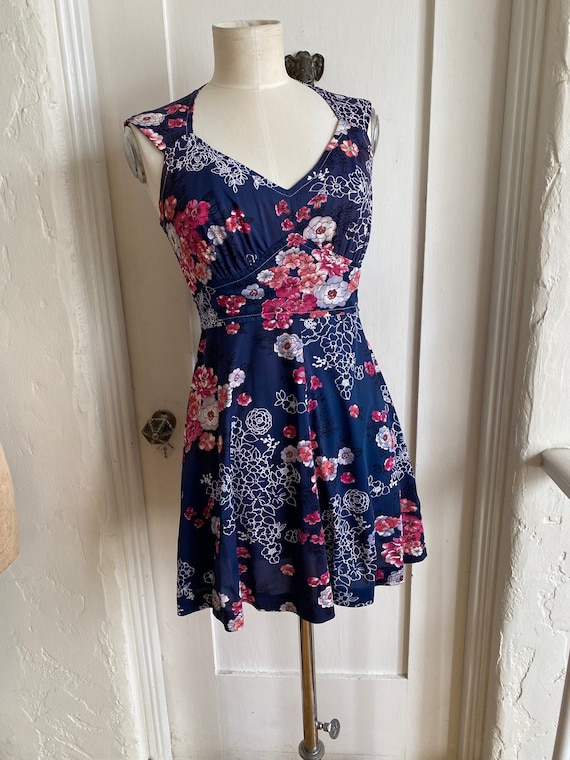 Adorable Blue Floral Vintage 1970's Mini Dress