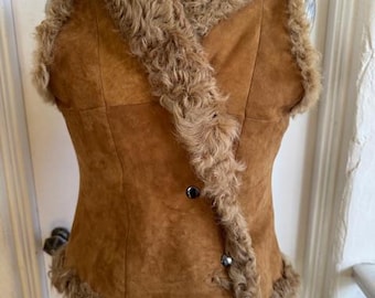 Vintage Suede and Sheepskin Shearling Reversible Boho Festival Vest