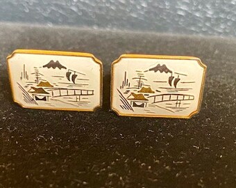 Boutons De Manchette Japonais Vintage - Look Damascène (K24) - Pour Homme - Occasion