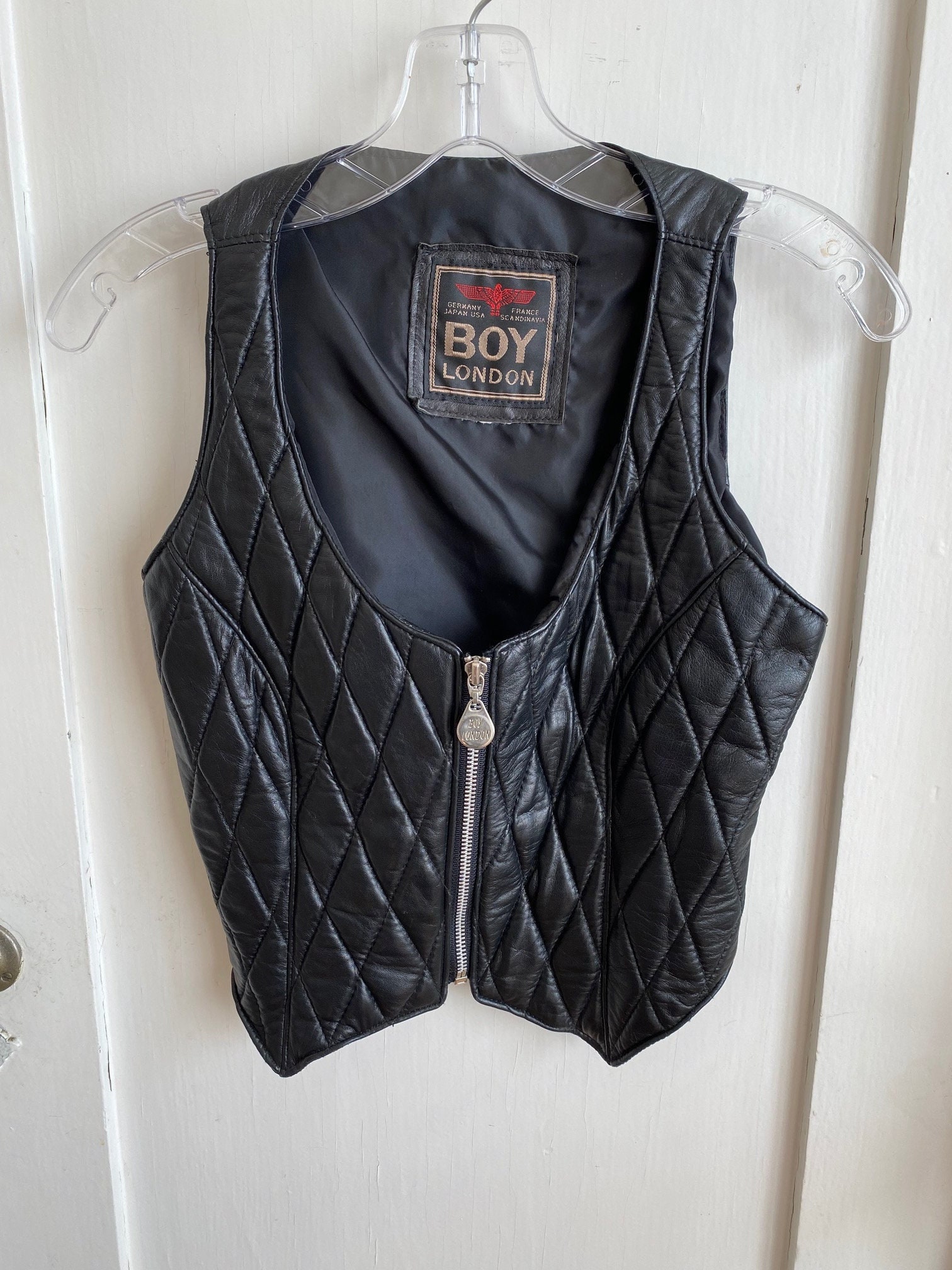 Rare Vintage 90's BOY LONDON Quilted Leather Zip Front Vest