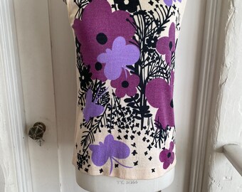 Vintage 1960's Fab Purple Floral Sleeveless Poly Tunic Top