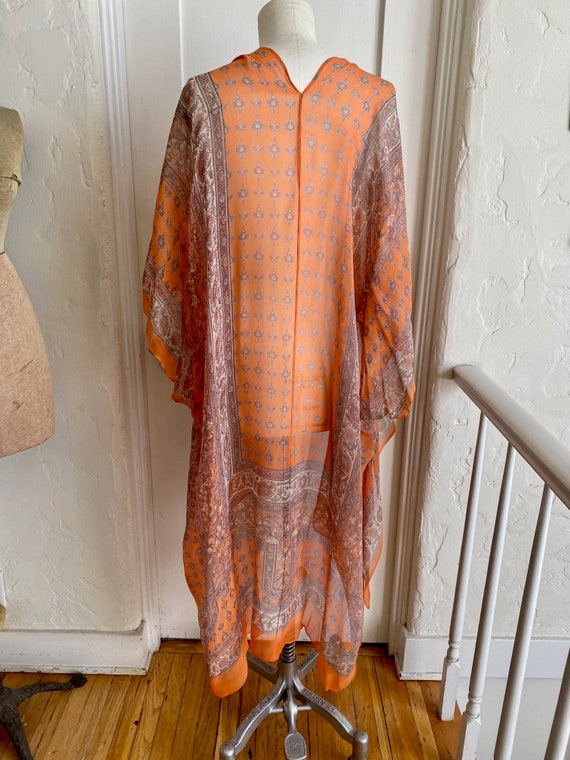 Viintage SILK CHIFFON Orange Paisley Kimono Duste… - image 4