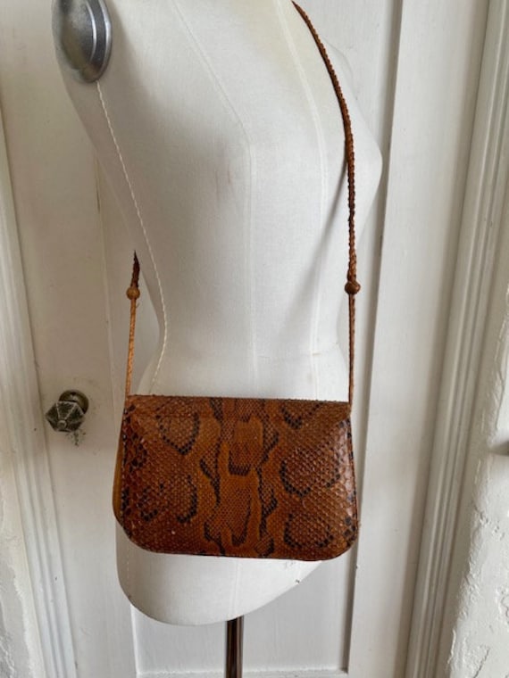 Vintage 70's Brown Snakeskin Leather Handbag - image 2