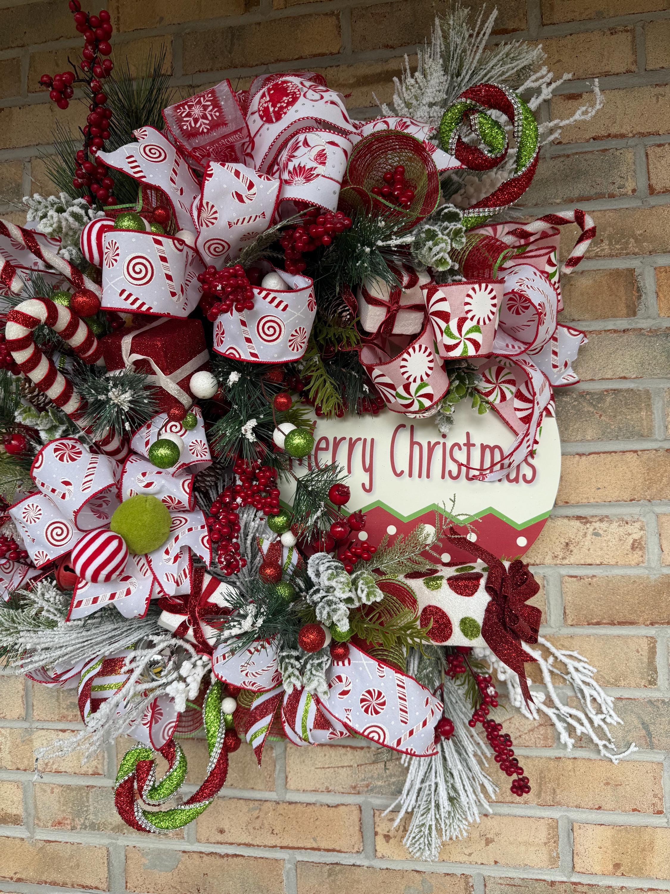 Candy Cane Christmas Wreath: Peppermint Holiday Grapevine Decor - Etsy
