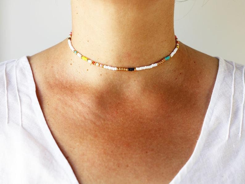 Multi Colourful Boho Beaded Choker Necklace Layered Choker For Women Gift for Her Gift for Women