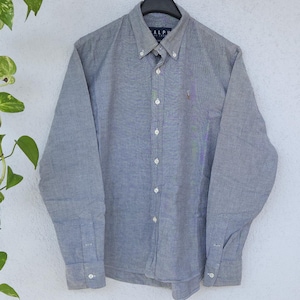 Polo Ralph Lauren graues Langarmhemd Slim Fit Baumwolle uni Gr. 10 - Kids 140cm (fits Gr. XS-S) grau basic Langarmhemd 90er