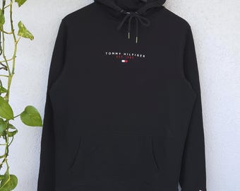 Tommy Hilfiger schwarzer Hoodie Kapuzenpullover - Herren Größe L - basic casual fit Sweatshirt Kapuzenpulli