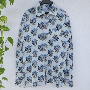Vintage 90s Hemd Langarm im retro Stil - Slim fit Herren Größe 40 (M) - grau crazy pattern - Shirt zum Überziehen